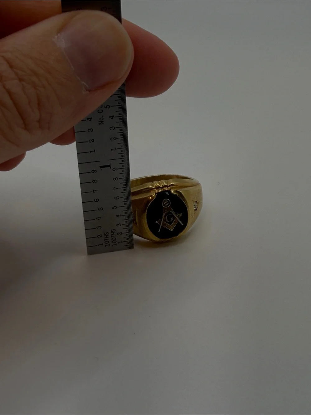 Gold Tone Black Enamel Masonic Signet Ring - Men's Jewelry